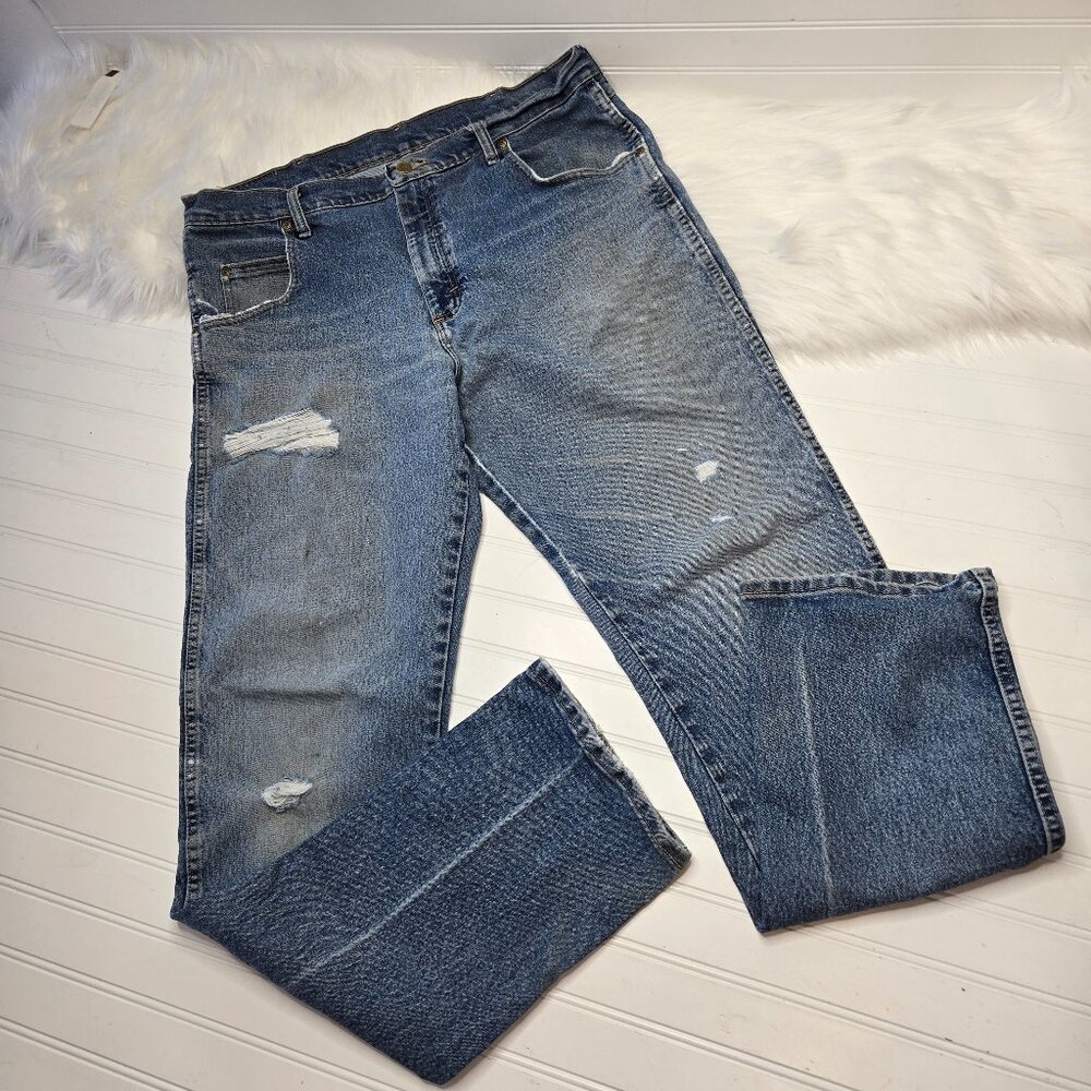 Wrangler Jeans Men’s 38x36 Vintage Distressed Destroyed Grunge Blue Denim Pants